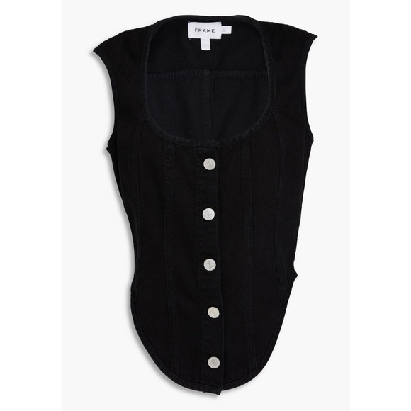 FRAME Seamed Scoop Bustier Top Black Denim - Picture 6 of 8